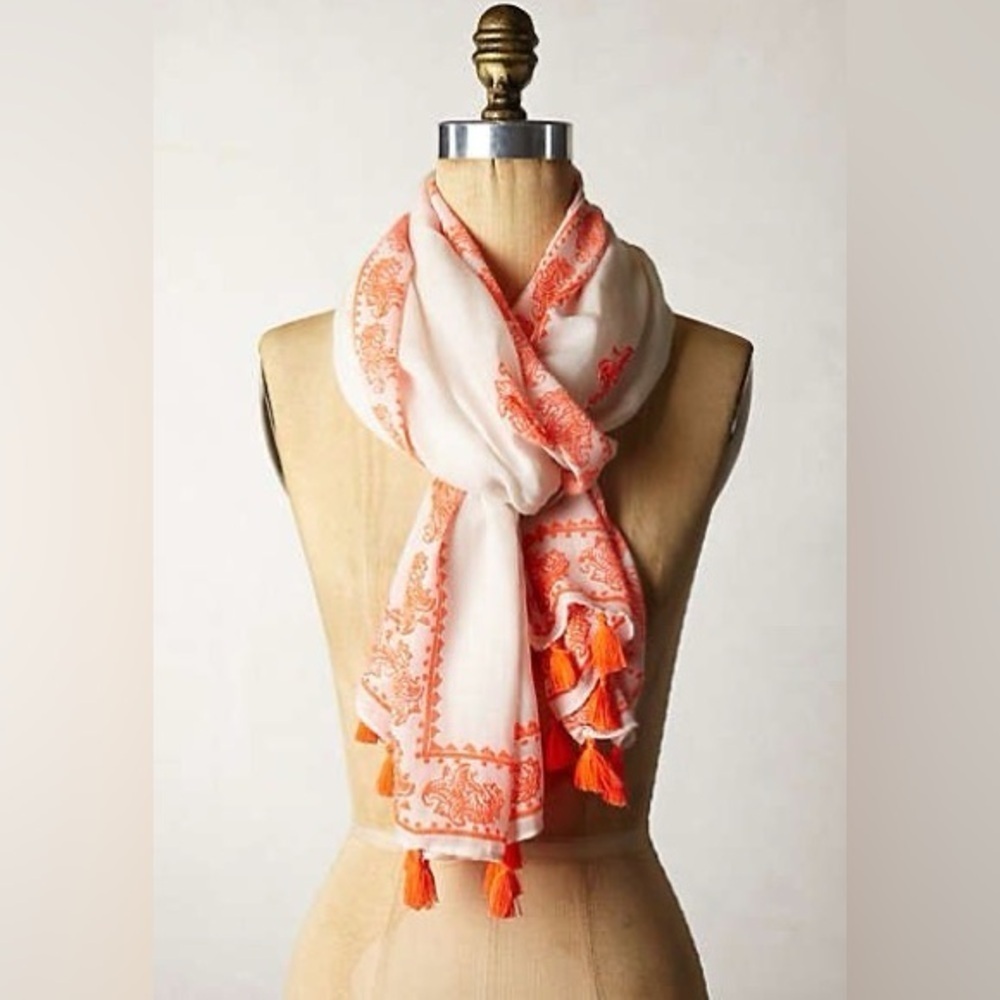 Pink and Orange Embroidered Scarf